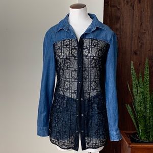 Calzedonia Cobey Italian Lace/ Denim Top Sz M